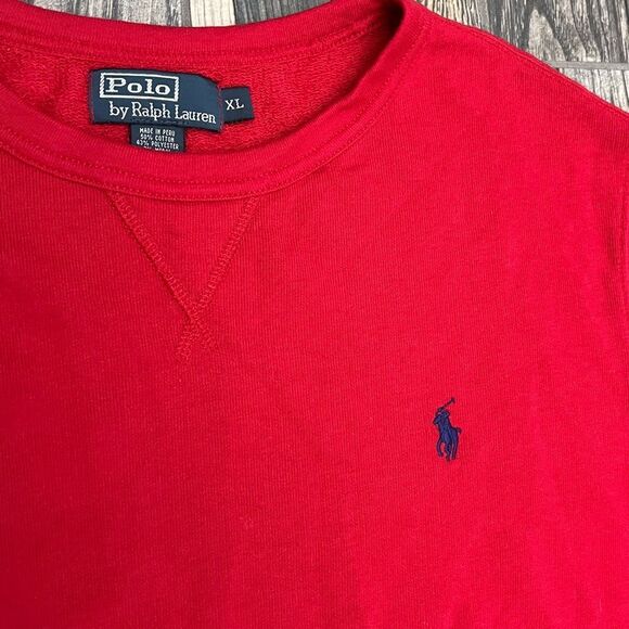 🔥🔥 POLO RALPH LAUREN Red Crewneck Lighter weight Sweatshirt Men Sz Lg - PERFEC - Picture 3 of 6